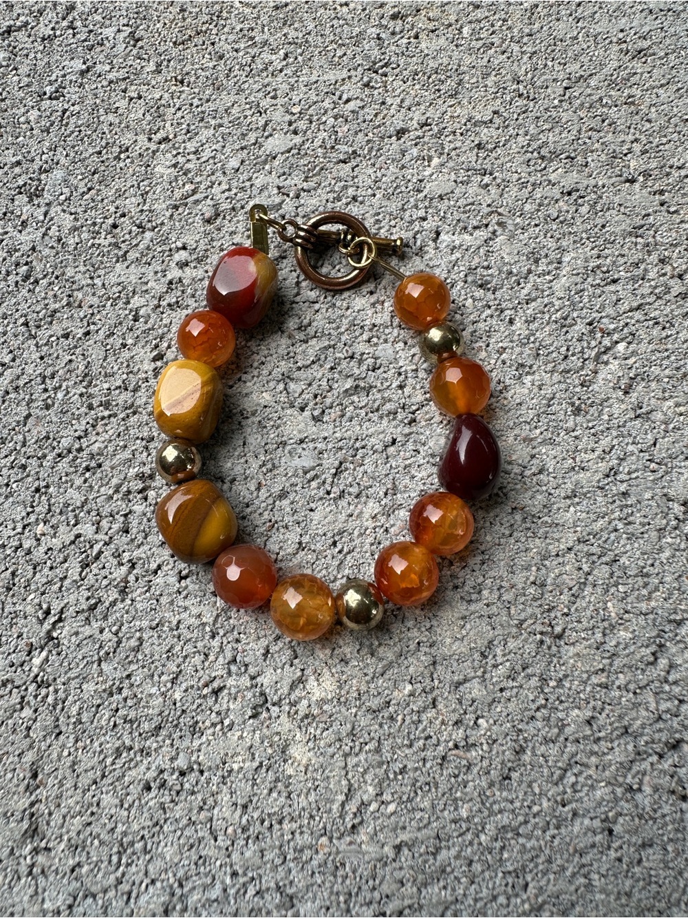 Handcrafted Orange Agate Bead Bracelet with Gold Accents
